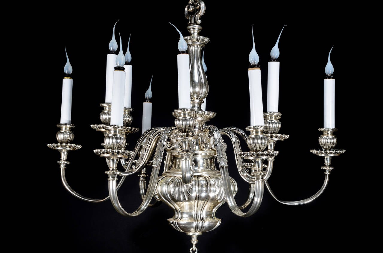 Pair of Large Antique Silvered Bronze, Georgian Style Caldwell Chandeliers In Good Condition In New York, NY