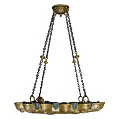 Unique Antique American Caldwell Neoclassical Gilt and Patina Bronze Chandelier