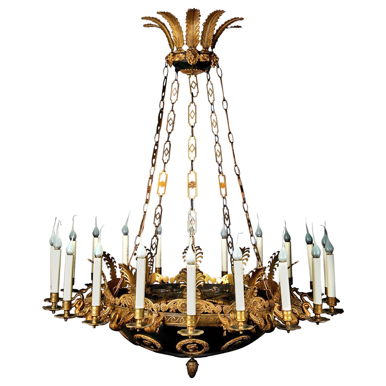 Impressive and Large Antique French Empire Gilt and Patina Bronze Chandelier For Sale