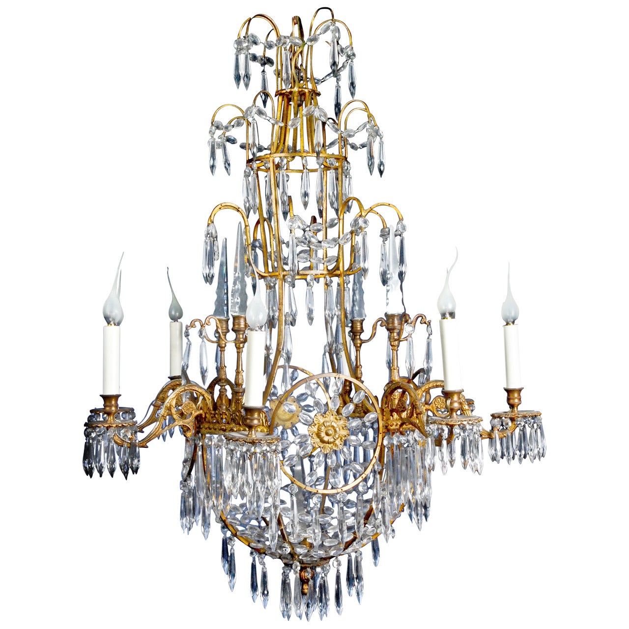 Antique Russian Neoclassical Gilt Bronze and Cut Crystal Chandelier
