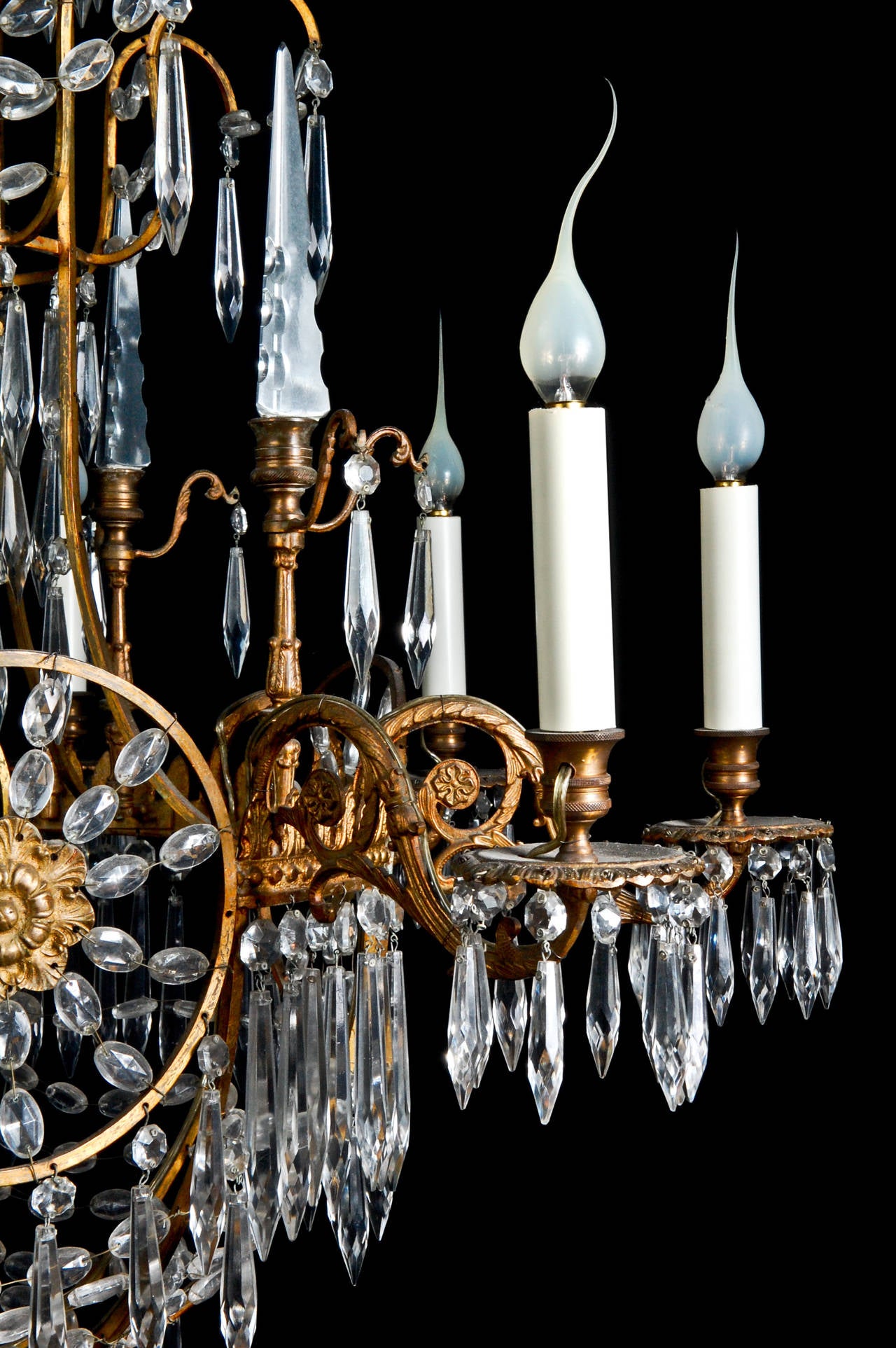 20th Century Antique Russian Neoclassical Gilt Bronze and Cut Crystal Chandelier For Sale