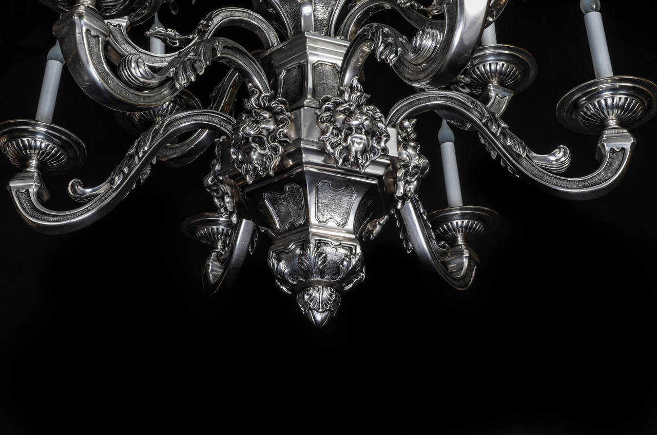 Antique American Louis XVI Style Silvered Bronze Multi-Light Lion Chandelier For Sale 3