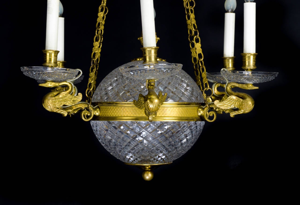 Early 20th Century French Neoclassical Style Gilt Bronze and Cut Crystal Ball Form Chandelier