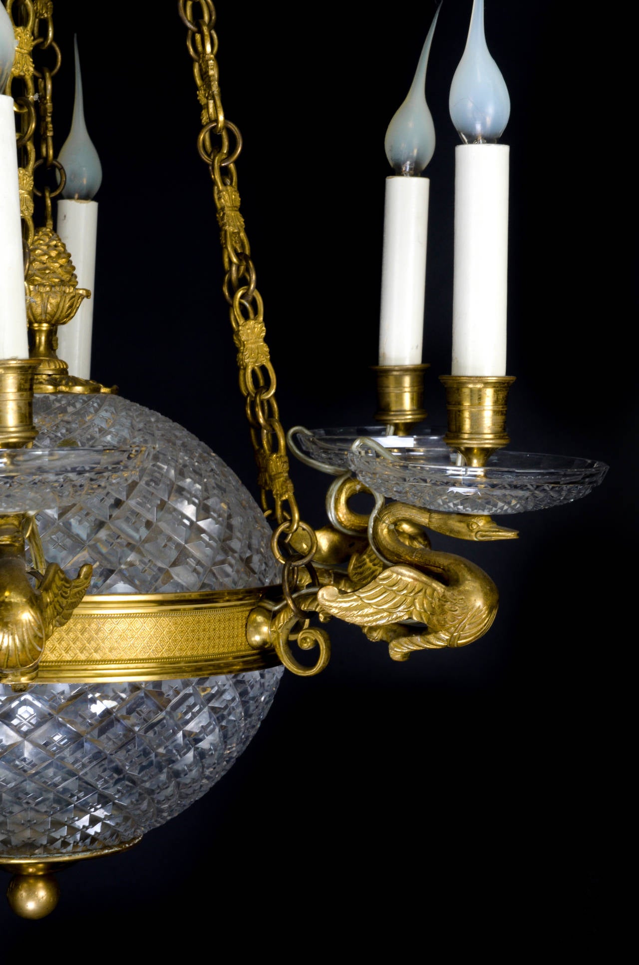 French Neoclassical Style Gilt Bronze and Cut Crystal Ball Form Chandelier 2