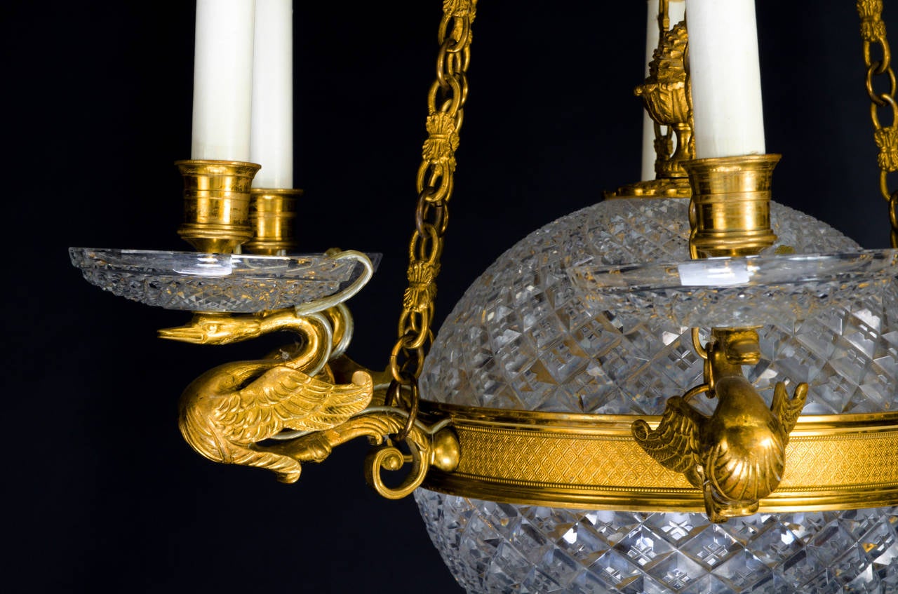 French Neoclassical Style Gilt Bronze and Cut Crystal Ball Form Chandelier 3