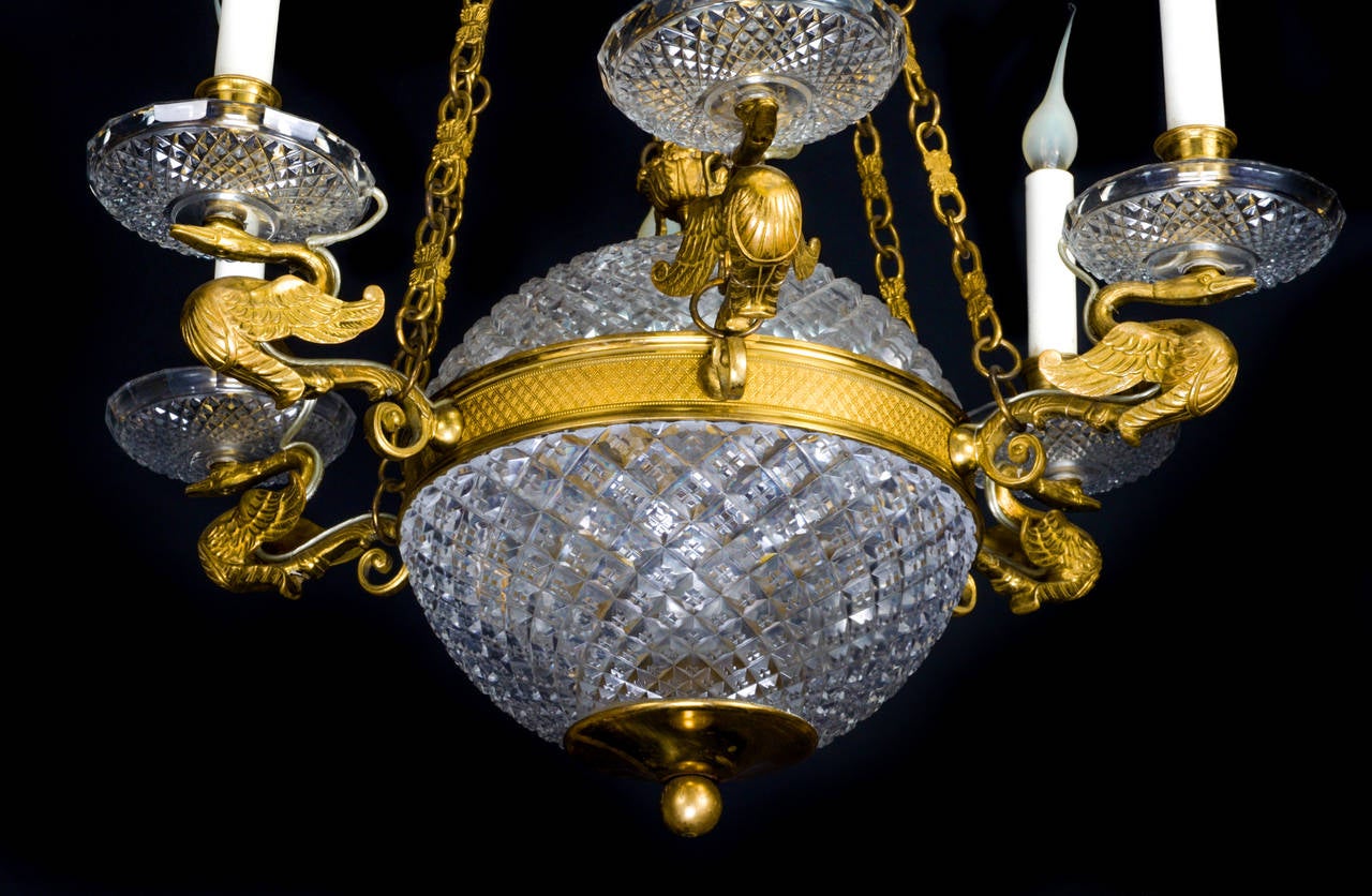 French Neoclassical Style Gilt Bronze and Cut Crystal Ball Form Chandelier 4
