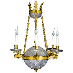 French Neoclassical Style Gilt Bronze and Cut Crystal Ball Form Chandelier