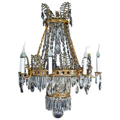 Antique French Louis XVI Style Gilt Bronze and Crystal Basket-Form Chandelier