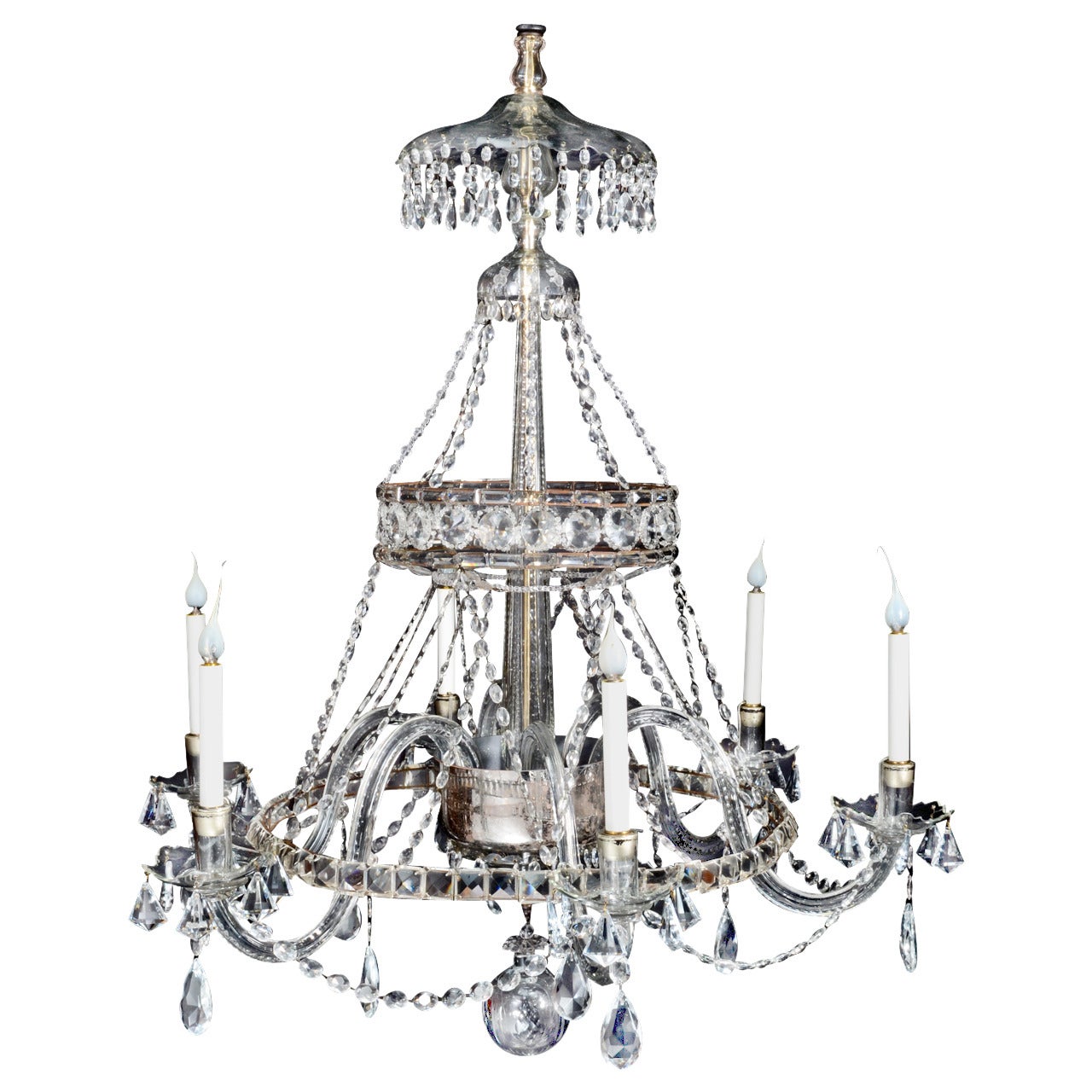 Antique Continental Louis XVI Style Cut Crystal and Metal Multi-Light Chandelier For Sale