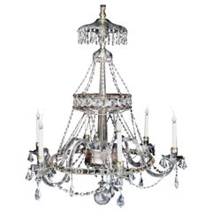 Antique Continental Louis XVI Style Cut Crystal and Metal Multi-Light Chandelier