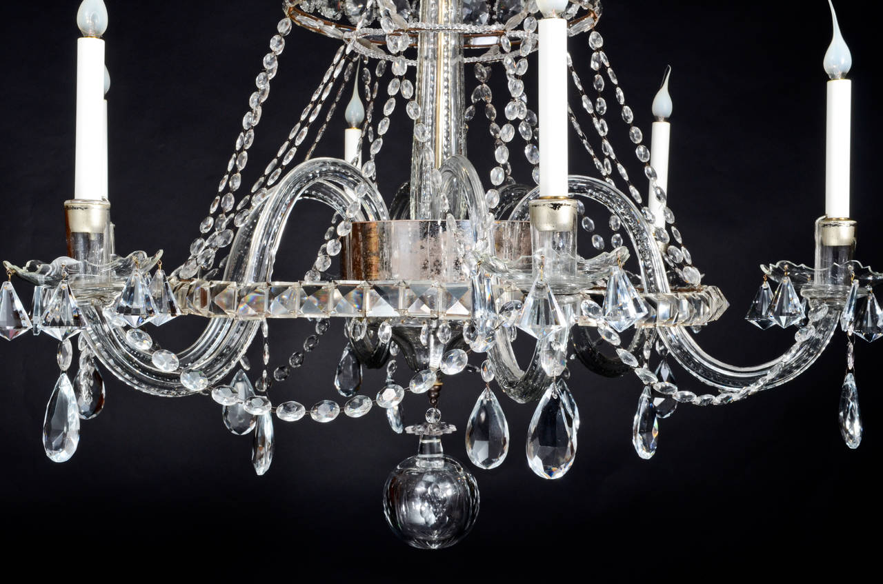 European Antique Continental Louis XVI Style Cut Crystal and Metal Multi-Light Chandelier For Sale