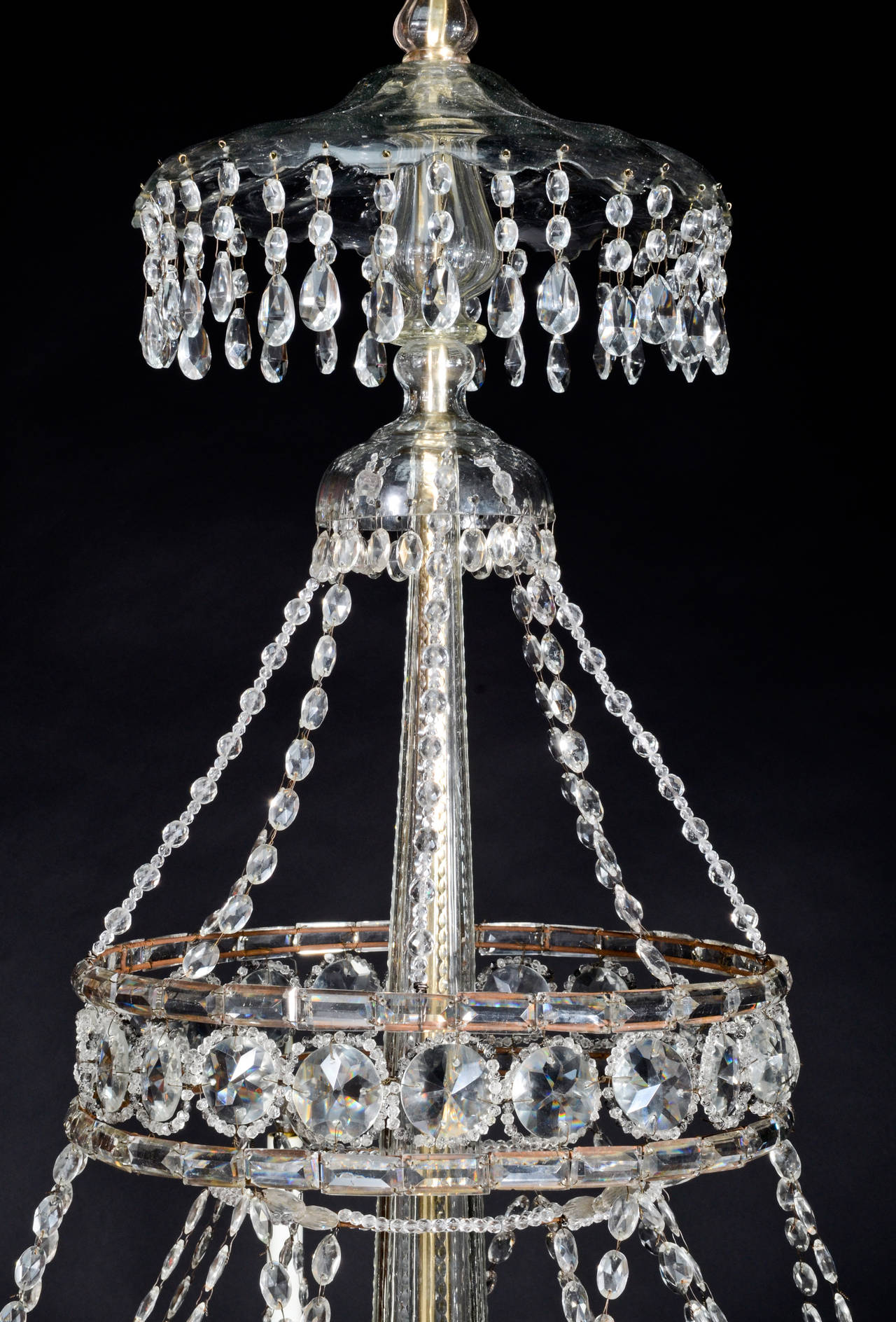 Hand-Crafted Antique Continental Louis XVI Style Cut Crystal and Metal Multi-Light Chandelier For Sale