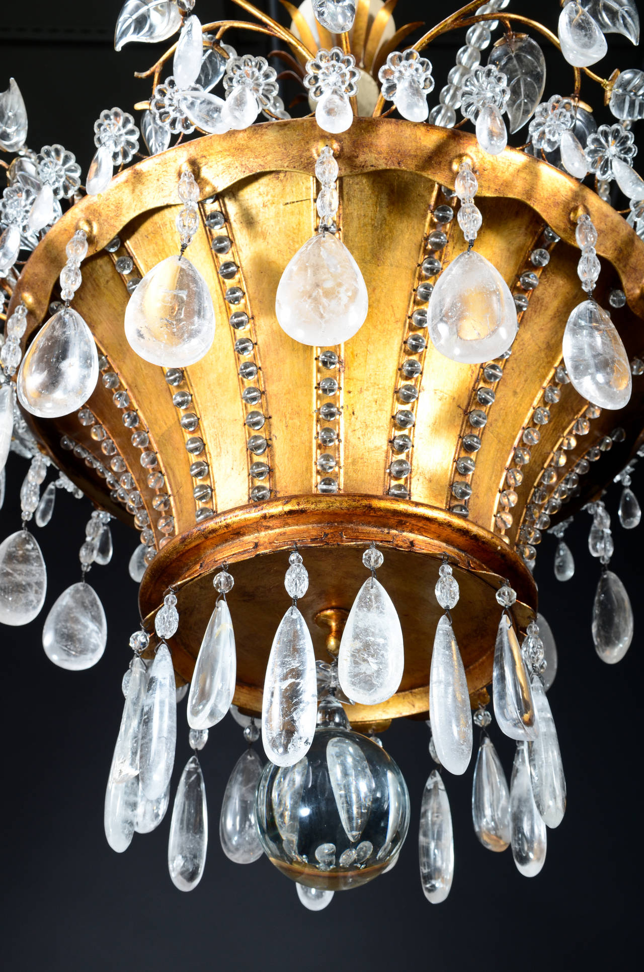 Beaded Magnificent Antique French Louis XVI Style Bagues Rock Crystal Chandelier For Sale