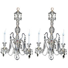 A Pair Of Fine Antique English George III Cut Crystal Chandeliers