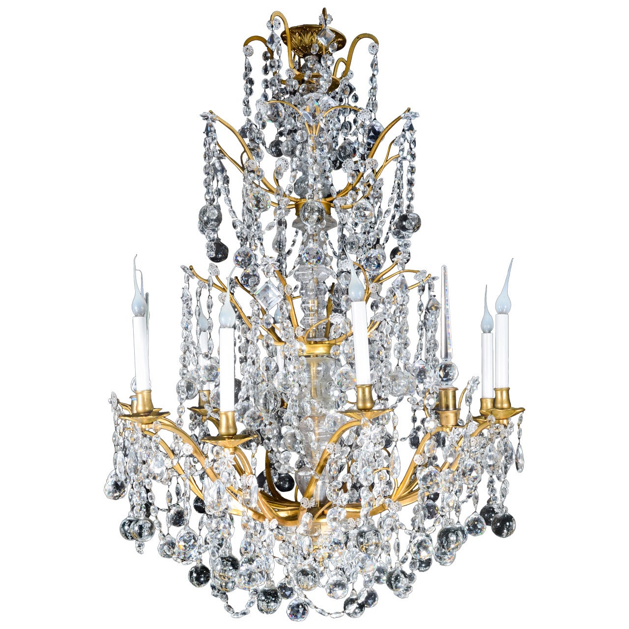 Large Antique French Louis XVI Style Gilt Bronze and Cut Crystal Chandelier For Sale