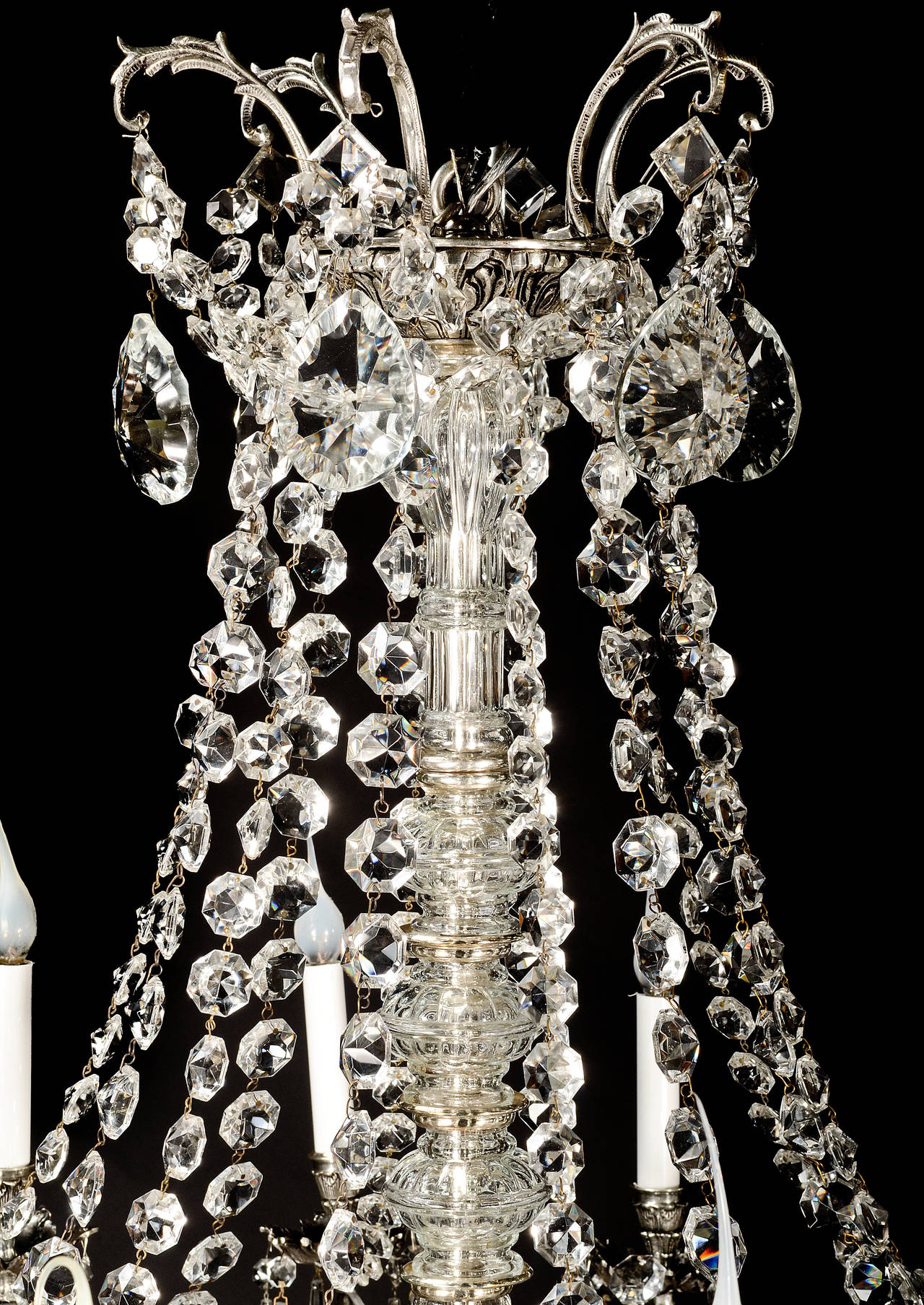 Hand-Crafted Large Antique French Louis XVI Style Silvered Bronze and Cut Crystal Chandelier