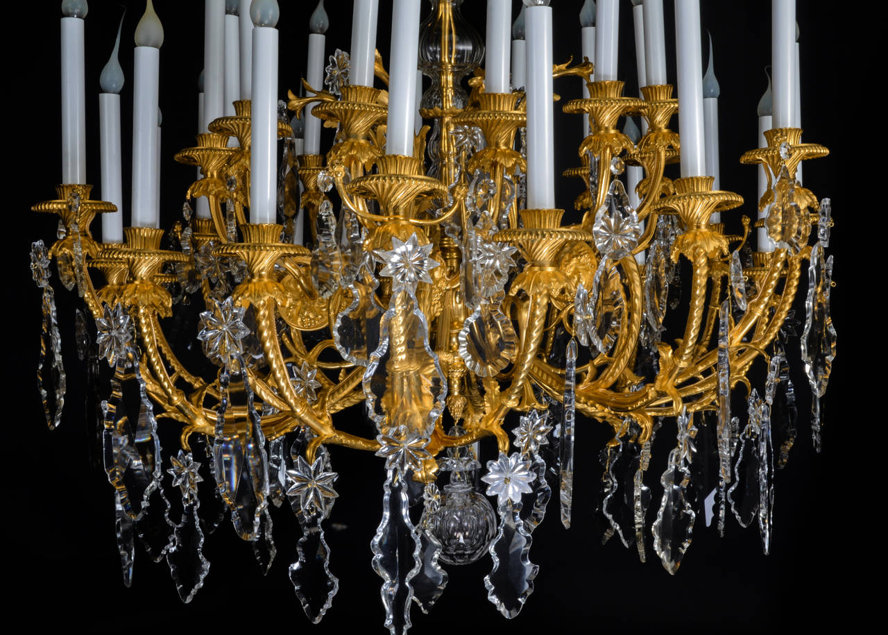 Gilt Spectacular Antique French Louis XVI Style Baccarat Bronze & Crystal Chandelier For Sale