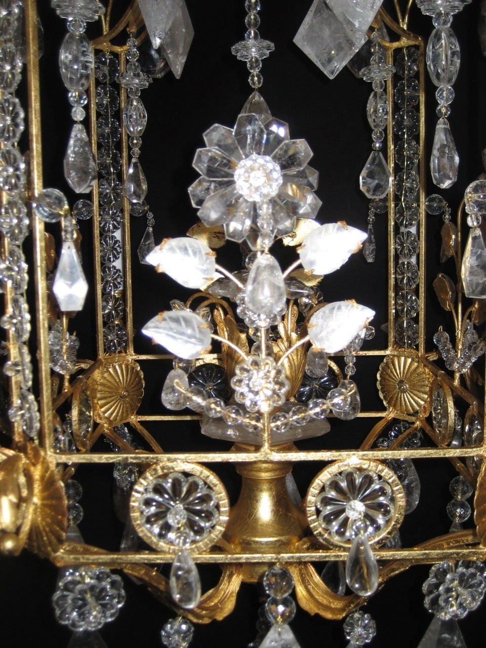 Bronze A Pair of Fine Louis XVI Style Gilt and Cut Rock Crystal Bagues Style Chandelier