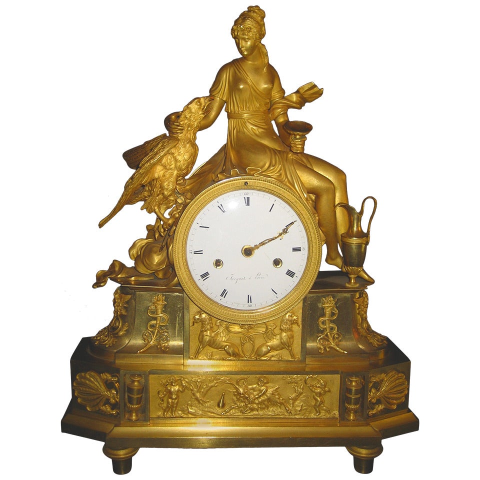 Antique French Empire Neoclassical Gilt Bronze Figural Clock