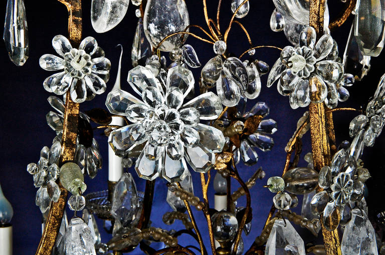 Mid-20th Century Antique French Gilt and Rock Crystal Chandelier Attributed to Maison Baguès