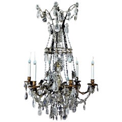 Antique French Louis XVI Style Patina Bronze and Rock Crystal Chandelier