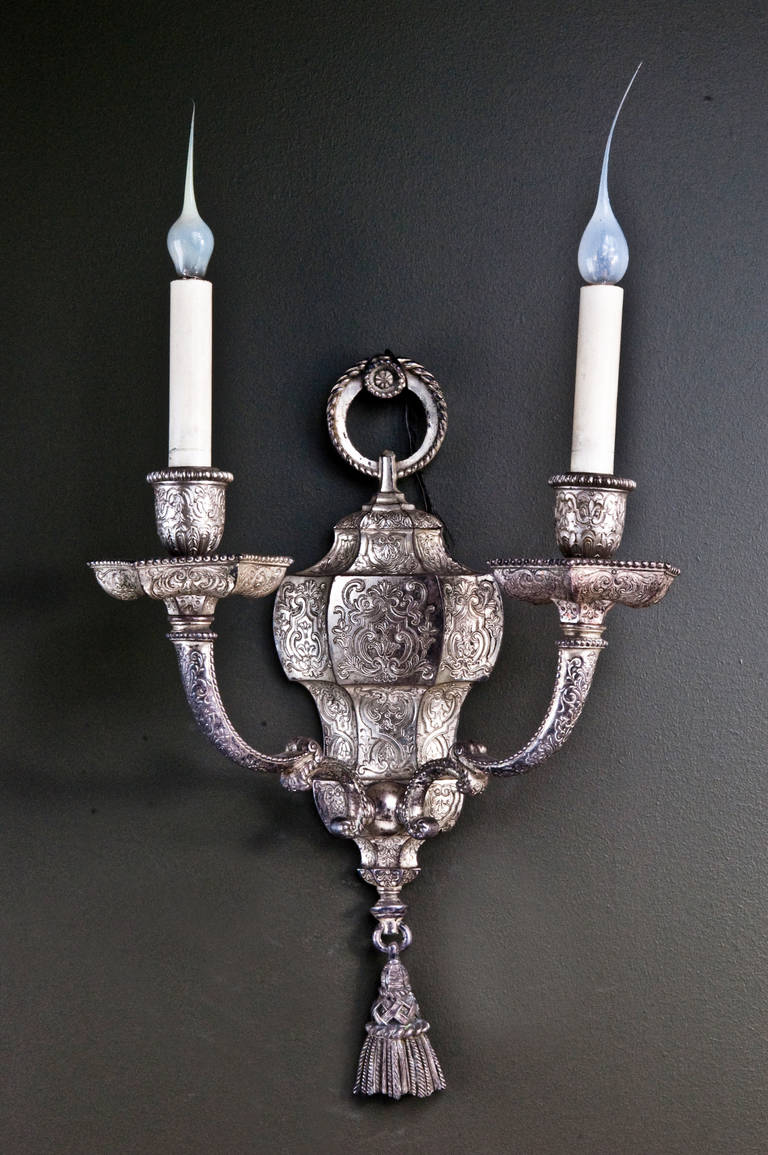 20th Century Pair of Antique American Moorish Style, Silvered Bronze Caldwell Sconces