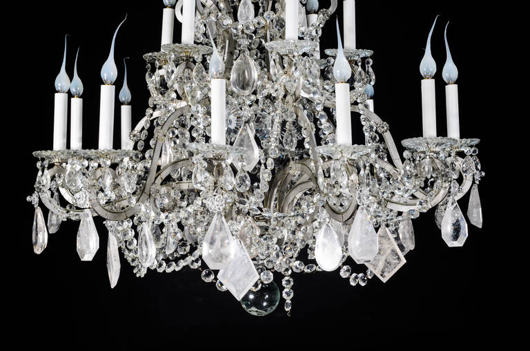 Mid-20th Century French Louis XVI Style Silvered Metal, Cut Rock Crystal and Crystal Chandelier