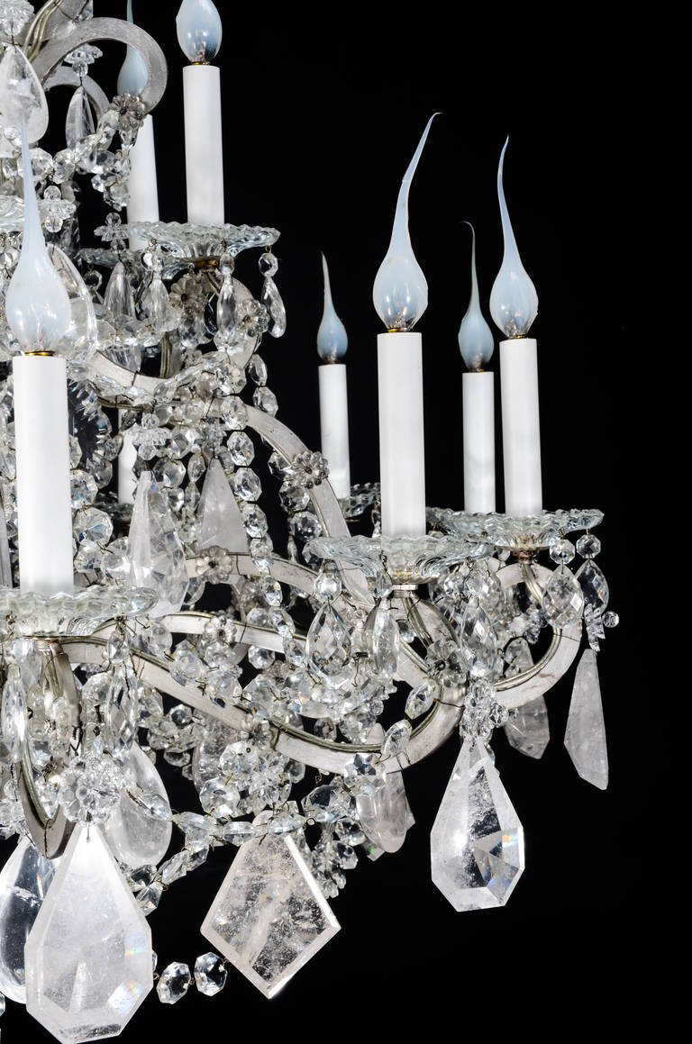 French Louis XVI Style Silvered Metal, Cut Rock Crystal and Crystal Chandelier 1