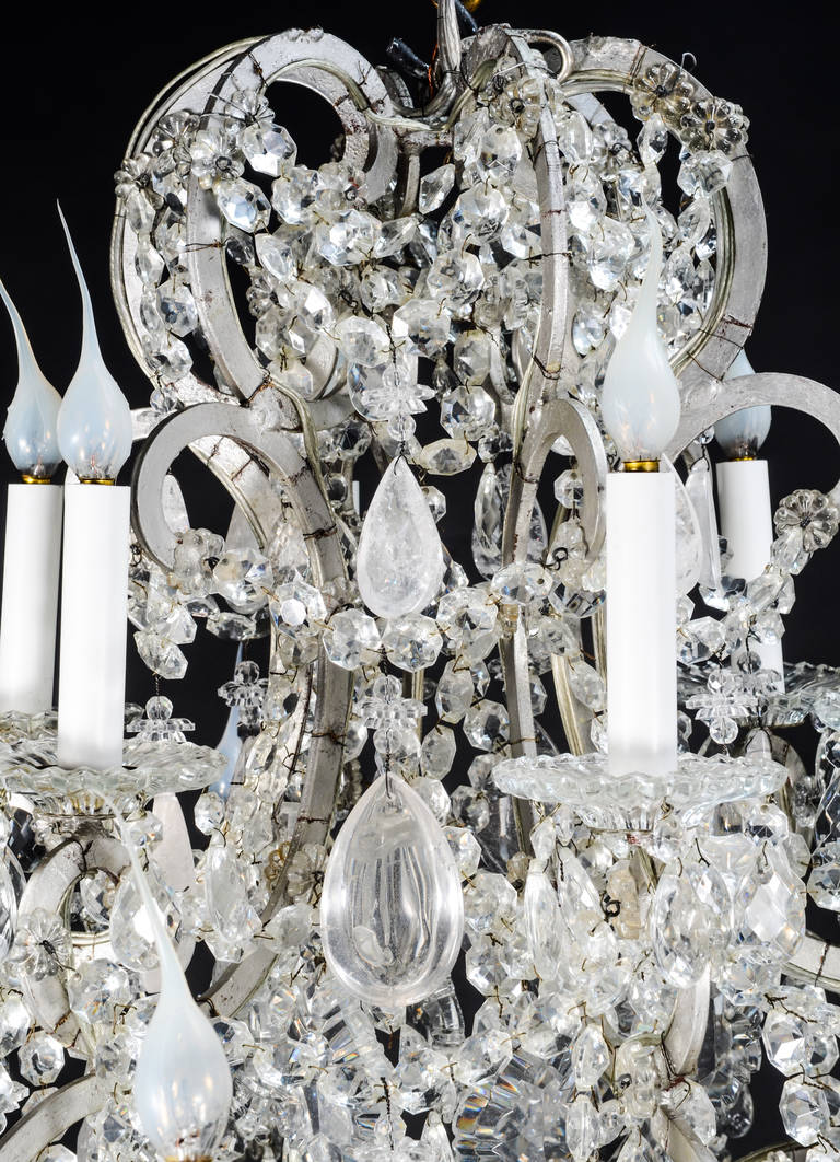 French Louis XVI Style Silvered Metal, Cut Rock Crystal and Crystal Chandelier 4