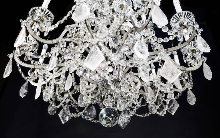 French Louis XVI Style Silvered Metal, Cut Rock Crystal and Crystal Chandelier 3
