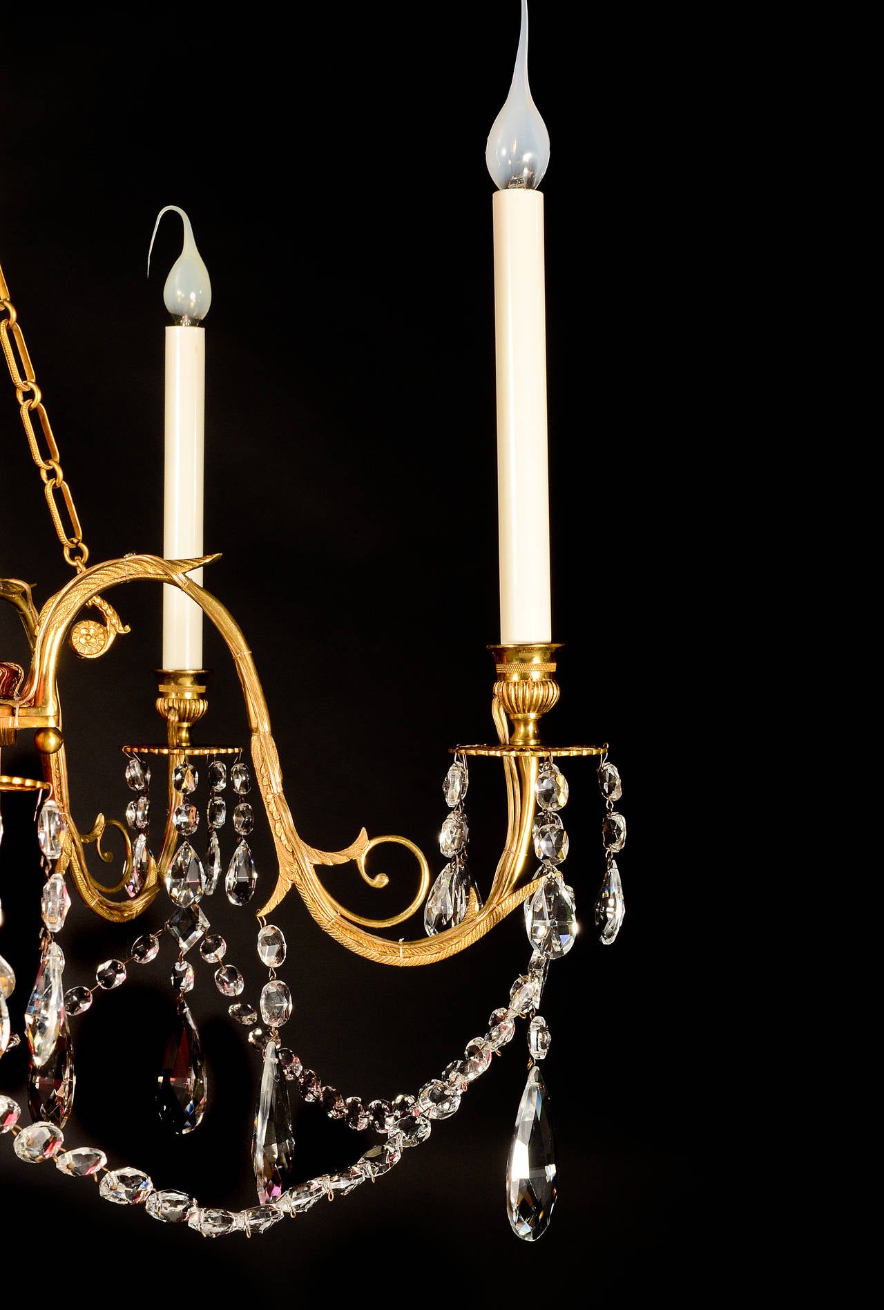19th Century Antique Russian Neoclassical Gilt Bronze, Crystal and Cranberry Glass Chandelier