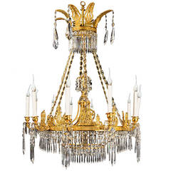 Large, Antique Russian Neoclassical Gilt Bronze and Crystal Chandelier