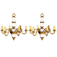 Pair of Antique French Louis XVI Style Gilt Bronze and Opaline Glass Chandeliers 9