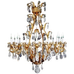 Monumental Bagues Style Gilt and Rock Crystal, Multi-Light Chandelier