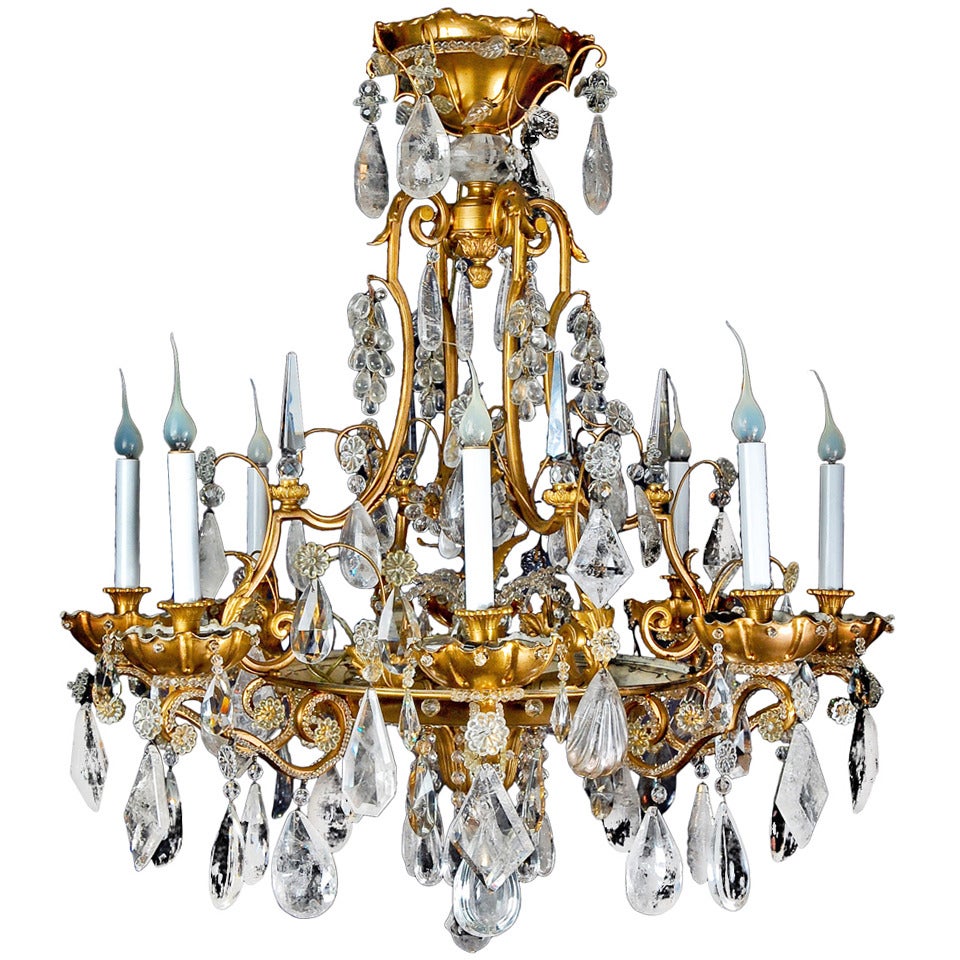 Magnificent Antique French Bagues Gilt Bronze and Rock Crystal Chandelier