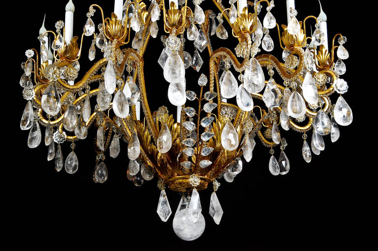 Monumental Bagues Style Gilt and Rock Crystal, Multi-Light Chandelier In Good Condition For Sale In New York, NY