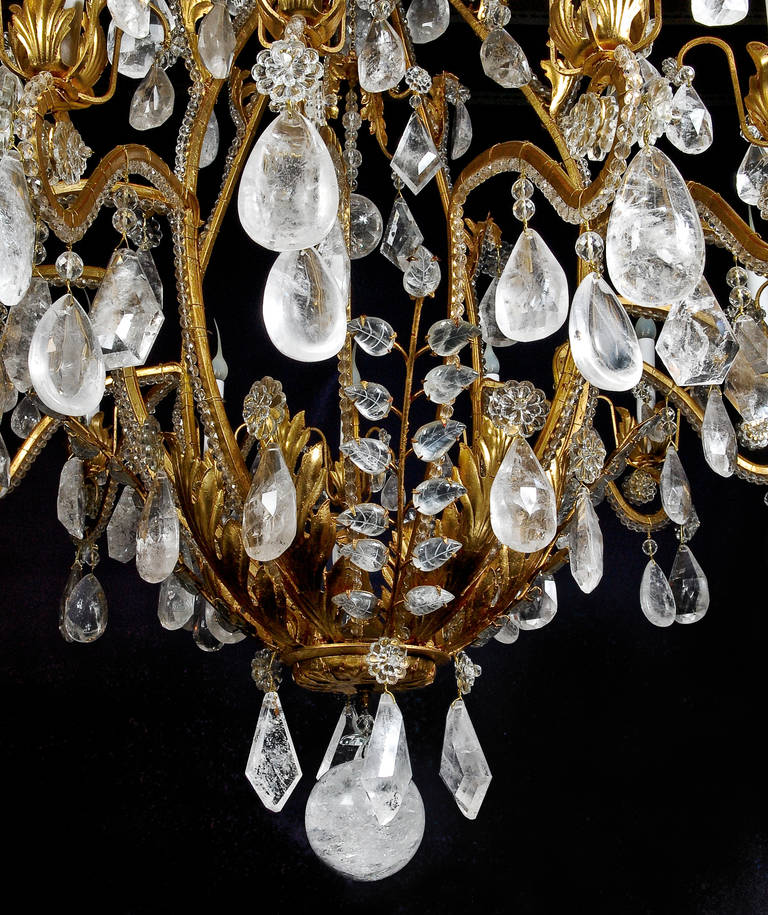 Contemporary Monumental Bagues Style Gilt and Rock Crystal, Multi-Light Chandelier For Sale