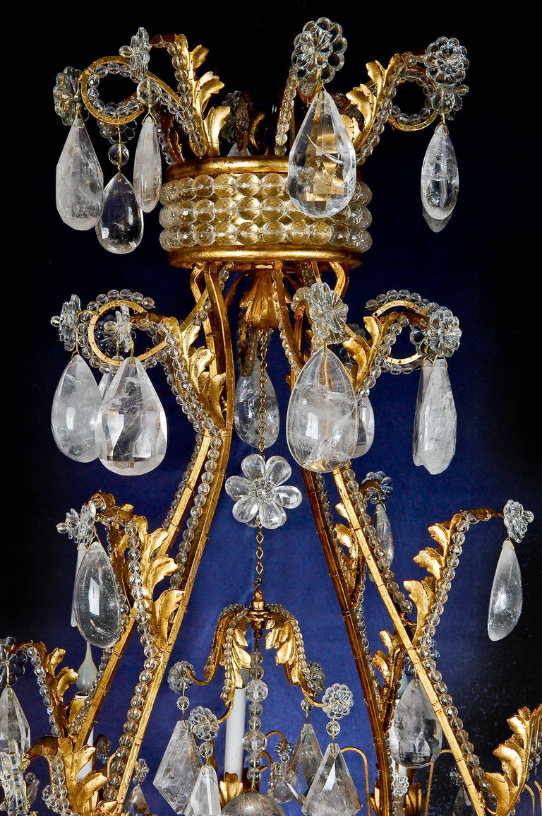 Monumental Bagues Style Gilt and Rock Crystal, Multi-Light Chandelier For Sale 4