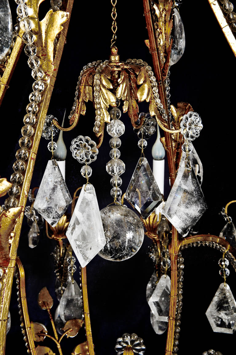 Monumental Bagues Style Gilt and Rock Crystal, Multi-Light Chandelier For Sale 1