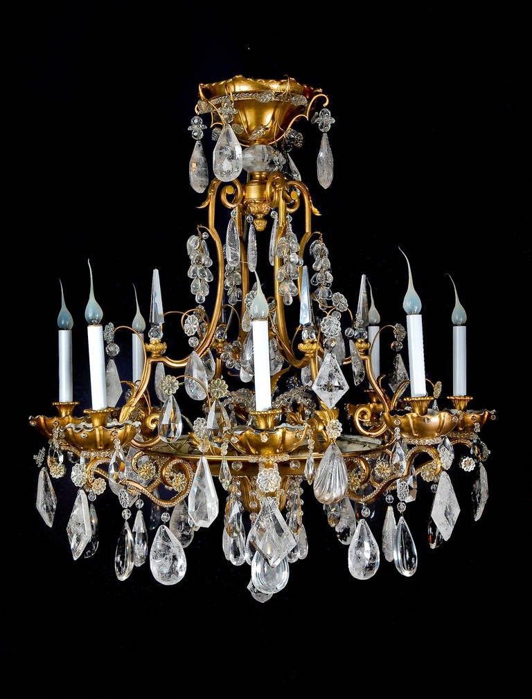Magnificent Antique French Bagues Gilt Bronze and Rock Crystal Chandelier In Good Condition In New York, NY