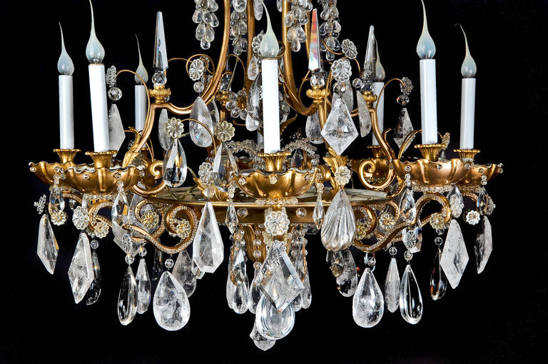 20th Century Magnificent Antique French Bagues Gilt Bronze and Rock Crystal Chandelier