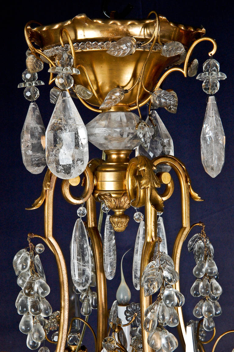 Magnificent Antique French Bagues Gilt Bronze and Rock Crystal Chandelier 2