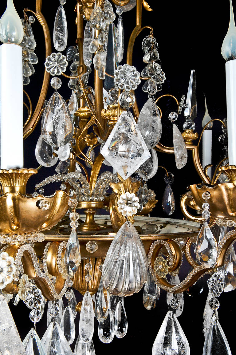 Ormolu Magnificent Antique French Bagues Gilt Bronze and Rock Crystal Chandelier