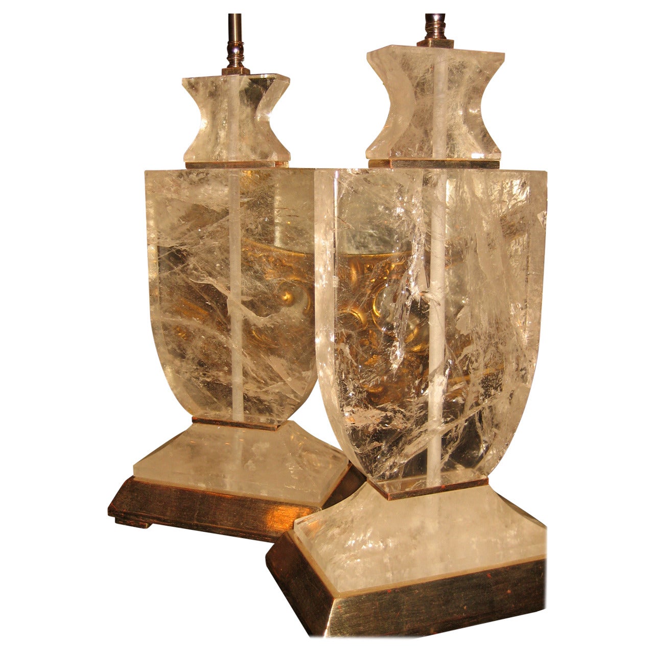 Pair of Art Deco Style Cut Rock Crystal Silvered Mounted Lamps
