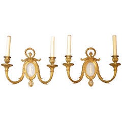 Antique A Pair of French Louis XVI Style Gilt Bronze & Wedgewood Porcelain Sconces