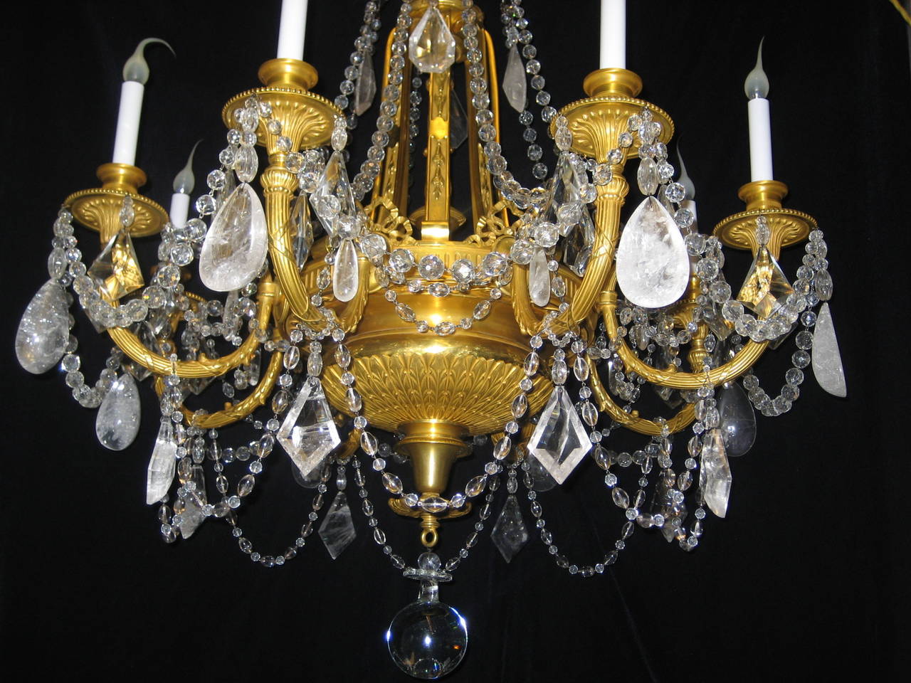 Pair of Antique French Louis XVI Style Gilt Bronze and Rock Crystal Chandeliers 4