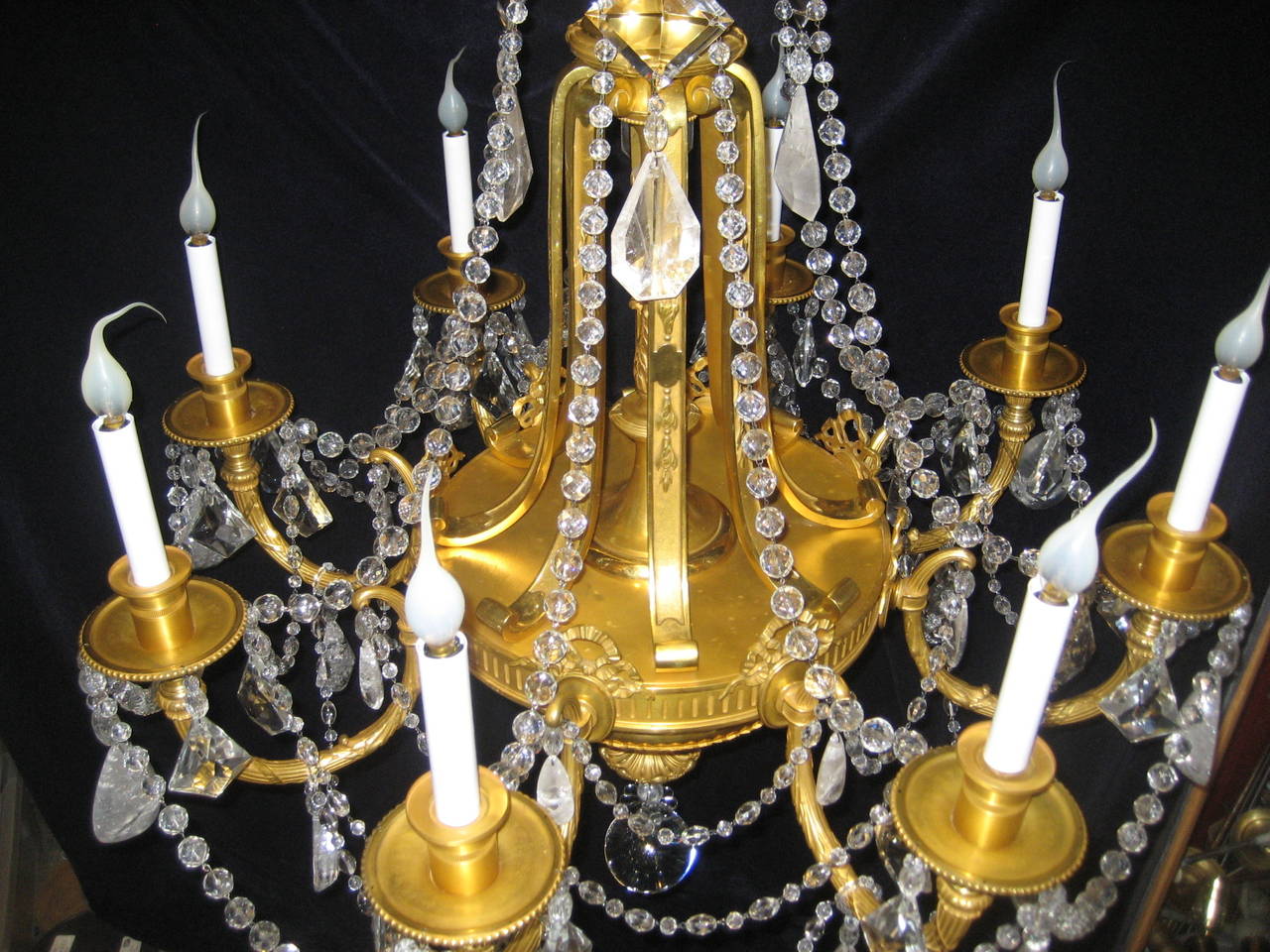 Pair of Antique French Louis XVI Style Gilt Bronze and Rock Crystal Chandeliers 3