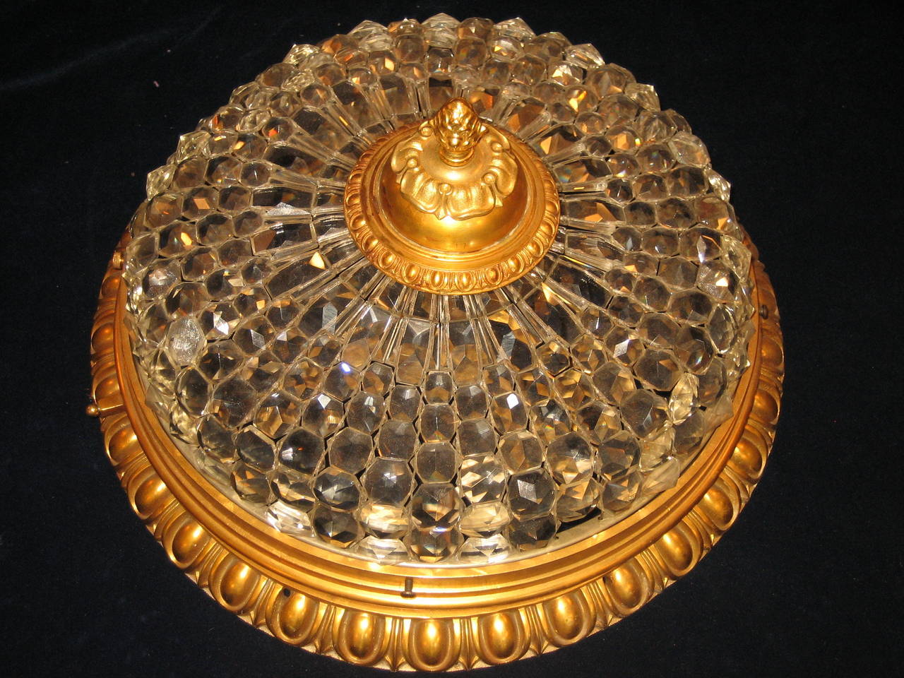 Fine Antique French Louis XVI Style Gilt Bronze and Cut Crystal Flush Mount In Good Condition In New York, NY