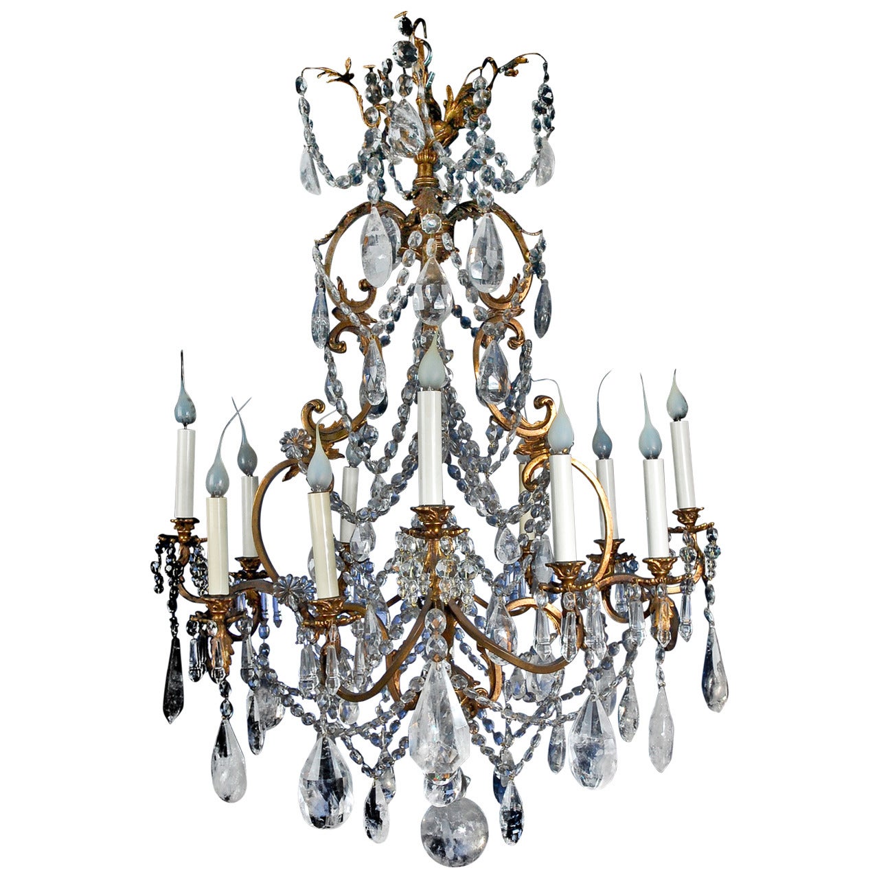 Fine Antique French Louis XV Style Gilt Bronze and Cut Rock Crystal Chandelier For Sale