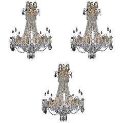 Set of Three Antique French Louis XVI Style Gilt and Crystal Chandeliers 2